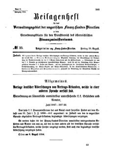 Verordnungsblatt für den Dienstbereich des K.K. Finanzministeriums für die im Reichsrate Vertretenen Königreiche und Länder 18540825 Seite: 1