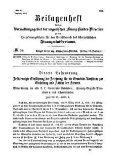 Verordnungsblatt für den Dienstbereich des K.K. Finanzministeriums für die im Reichsrate Vertretenen Königreiche und Länder 18540915 Seite: 1