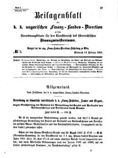 Verordnungsblatt für den Dienstbereich des K.K. Finanzministeriums für die im Reichsrate Vertretenen Königreiche und Länder 18550214 Seite: 1