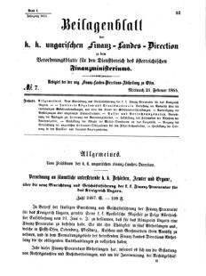 Verordnungsblatt für den Dienstbereich des K.K. Finanzministeriums für die im Reichsrate Vertretenen Königreiche und Länder 18550221 Seite: 1