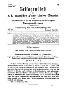 Verordnungsblatt für den Dienstbereich des K.K. Finanzministeriums für die im Reichsrate Vertretenen Königreiche und Länder 18550304 Seite: 1