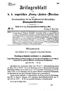 Verordnungsblatt für den Dienstbereich des K.K. Finanzministeriums für die im Reichsrate Vertretenen Königreiche und Länder 18550410 Seite: 1