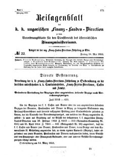 Verordnungsblatt für den Dienstbereich des K.K. Finanzministeriums für die im Reichsrate Vertretenen Königreiche und Länder 18550518 Seite: 1