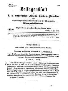 Verordnungsblatt für den Dienstbereich des K.K. Finanzministeriums für die im Reichsrate Vertretenen Königreiche und Länder 18550717 Seite: 1