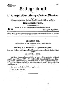 Verordnungsblatt für den Dienstbereich des K.K. Finanzministeriums für die im Reichsrate Vertretenen Königreiche und Länder 18550811 Seite: 1