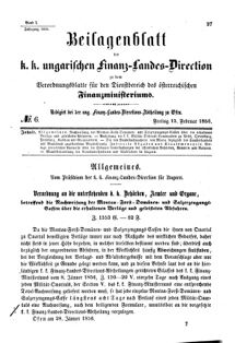 Verordnungsblatt für den Dienstbereich des K.K. Finanzministeriums für die im Reichsrate Vertretenen Königreiche und Länder 18560215 Seite: 1