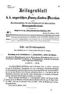 Verordnungsblatt für den Dienstbereich des K.K. Finanzministeriums für die im Reichsrate Vertretenen Königreiche und Länder 18560222 Seite: 1