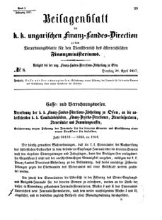 Verordnungsblatt für den Dienstbereich des K.K. Finanzministeriums für die im Reichsrate Vertretenen Königreiche und Länder 18570428 Seite: 1