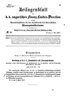 Verordnungsblatt für den Dienstbereich des K.K. Finanzministeriums für die im Reichsrate Vertretenen Königreiche und Länder 18570505 Seite: 1