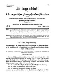 Verordnungsblatt für den Dienstbereich des K.K. Finanzministeriums für die im Reichsrate Vertretenen Königreiche und Länder 18580409 Seite: 1