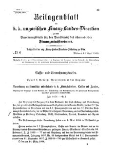 Verordnungsblatt für den Dienstbereich des K.K. Finanzministeriums für die im Reichsrate Vertretenen Königreiche und Länder 18580414 Seite: 1