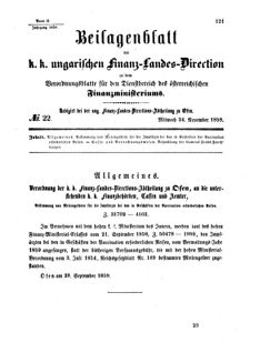 Verordnungsblatt für den Dienstbereich des K.K. Finanzministeriums für die im Reichsrate Vertretenen Königreiche und Länder 18581124 Seite: 1