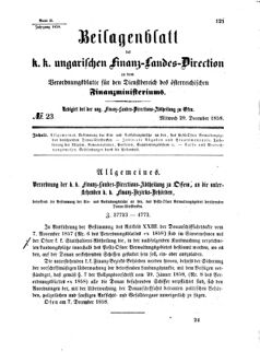 Verordnungsblatt für den Dienstbereich des K.K. Finanzministeriums für die im Reichsrate Vertretenen Königreiche und Länder 18581229 Seite: 1