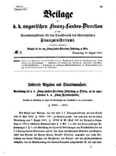 Verordnungsblatt für den Dienstbereich des K.K. Finanzministeriums für die im Reichsrate Vertretenen Königreiche und Länder 18590818 Seite: 1