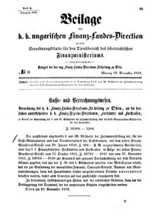 Verordnungsblatt für den Dienstbereich des K.K. Finanzministeriums für die im Reichsrate Vertretenen Königreiche und Länder 18591212 Seite: 1