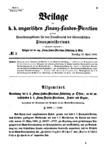 Verordnungsblatt für den Dienstbereich des K.K. Finanzministeriums für die im Reichsrate Vertretenen Königreiche und Länder 18600410 Seite: 1