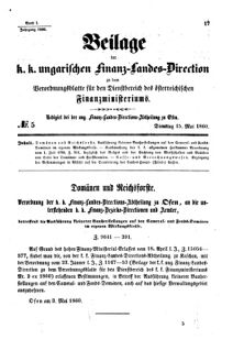 Verordnungsblatt für den Dienstbereich des K.K. Finanzministeriums für die im Reichsrate Vertretenen Königreiche und Länder 18600515 Seite: 1