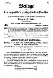 Verordnungsblatt für den Dienstbereich des K.K. Finanzministeriums für die im Reichsrate Vertretenen Königreiche und Länder 18600626 Seite: 1