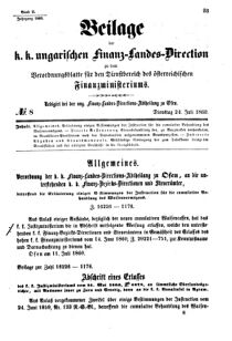 Verordnungsblatt für den Dienstbereich des K.K. Finanzministeriums für die im Reichsrate Vertretenen Königreiche und Länder 18600724 Seite: 1