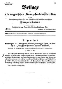 Verordnungsblatt für den Dienstbereich des K.K. Finanzministeriums für die im Reichsrate Vertretenen Königreiche und Länder 18601120 Seite: 1