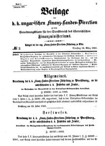 Verordnungsblatt für den Dienstbereich des K.K. Finanzministeriums für die im Reichsrate Vertretenen Königreiche und Länder 18610312 Seite: 1