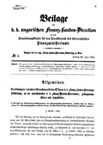 Verordnungsblatt für den Dienstbereich des K.K. Finanzministeriums für die im Reichsrate Vertretenen Königreiche und Länder 18610628 Seite: 1