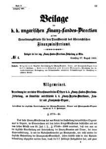 Verordnungsblatt für den Dienstbereich des K.K. Finanzministeriums für die im Reichsrate Vertretenen Königreiche und Länder 18610817 Seite: 1