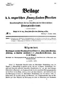 Verordnungsblatt für den Dienstbereich des K.K. Finanzministeriums für die im Reichsrate Vertretenen Königreiche und Länder 18611007 Seite: 1