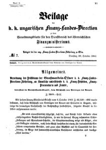 Verordnungsblatt für den Dienstbereich des K.K. Finanzministeriums für die im Reichsrate Vertretenen Königreiche und Länder 18611029 Seite: 1