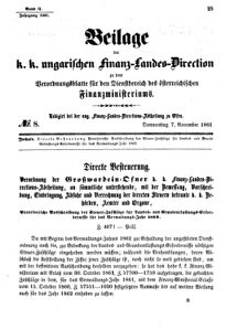 Verordnungsblatt für den Dienstbereich des K.K. Finanzministeriums für die im Reichsrate Vertretenen Königreiche und Länder 18611107 Seite: 1