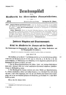 Verordnungsblatt für den Dienstbereich des K.K. Finanzministeriums für die im Reichsrate Vertretenen Königreiche und Länder 18660126 Seite: 1