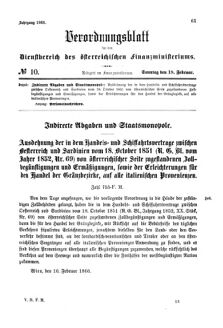 Verordnungsblatt für den Dienstbereich des K.K. Finanzministeriums für die im Reichsrate Vertretenen Königreiche und Länder 18660218 Seite: 1