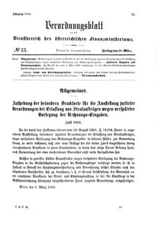 Verordnungsblatt für den Dienstbereich des K.K. Finanzministeriums für die im Reichsrate Vertretenen Königreiche und Länder 18660316 Seite: 1