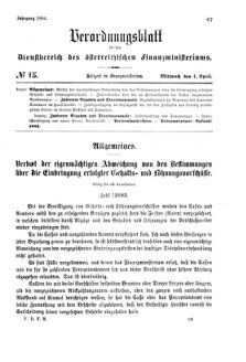 Verordnungsblatt für den Dienstbereich des K.K. Finanzministeriums für die im Reichsrate Vertretenen Königreiche und Länder 18660404 Seite: 1