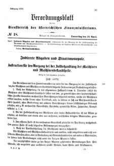 Verordnungsblatt für den Dienstbereich des K.K. Finanzministeriums für die im Reichsrate Vertretenen Königreiche und Länder 18660426 Seite: 1