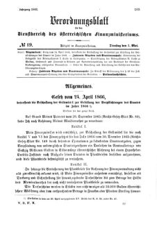 Verordnungsblatt für den Dienstbereich des K.K. Finanzministeriums für die im Reichsrate Vertretenen Königreiche und Länder 18660501 Seite: 1