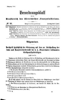 Verordnungsblatt für den Dienstbereich des K.K. Finanzministeriums für die im Reichsrate Vertretenen Königreiche und Länder