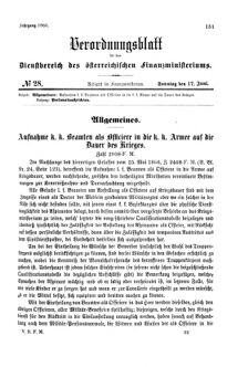 Verordnungsblatt für den Dienstbereich des K.K. Finanzministeriums für die im Reichsrate Vertretenen Königreiche und Länder 18660617 Seite: 1