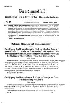 Verordnungsblatt für den Dienstbereich des K.K. Finanzministeriums für die im Reichsrate Vertretenen Königreiche und Länder 18660620 Seite: 1