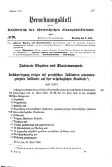 Verordnungsblatt für den Dienstbereich des K.K. Finanzministeriums für die im Reichsrate Vertretenen Königreiche und Länder 18660703 Seite: 1