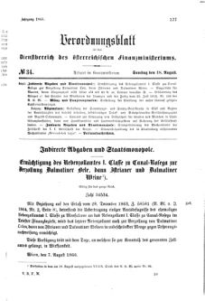 Verordnungsblatt für den Dienstbereich des K.K. Finanzministeriums für die im Reichsrate Vertretenen Königreiche und Länder 18660818 Seite: 1