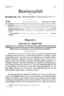 Verordnungsblatt für den Dienstbereich des K.K. Finanzministeriums für die im Reichsrate Vertretenen Königreiche und Länder 18660831 Seite: 1