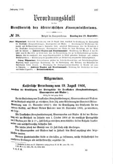 Verordnungsblatt für den Dienstbereich des K.K. Finanzministeriums für die im Reichsrate Vertretenen Königreiche und Länder 18660929 Seite: 1