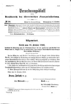 Verordnungsblatt für den Dienstbereich des K.K. Finanzministeriums für die im Reichsrate Vertretenen Königreiche und Länder 18661017 Seite: 1