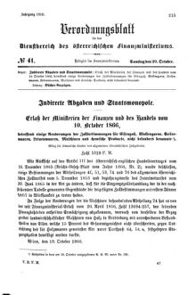 Verordnungsblatt für den Dienstbereich des K.K. Finanzministeriums für die im Reichsrate Vertretenen Königreiche und Länder 18661020 Seite: 1