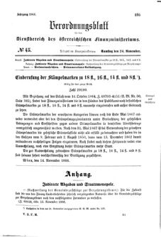 Verordnungsblatt für den Dienstbereich des K.K. Finanzministeriums für die im Reichsrate Vertretenen Königreiche und Länder 18661124 Seite: 1