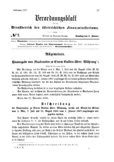 Verordnungsblatt für den Dienstbereich des K.K. Finanzministeriums für die im Reichsrate Vertretenen Königreiche und Länder 18670105 Seite: 1