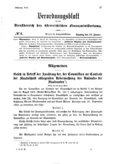 Verordnungsblatt für den Dienstbereich des K.K. Finanzministeriums für die im Reichsrate Vertretenen Königreiche und Länder 18670119 Seite: 1