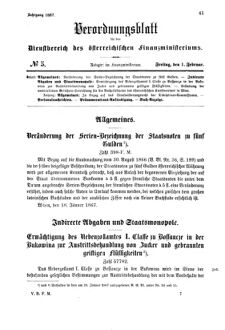 Verordnungsblatt für den Dienstbereich des K.K. Finanzministeriums für die im Reichsrate Vertretenen Königreiche und Länder 18670201 Seite: 1