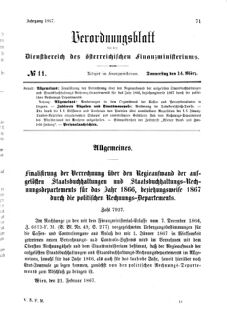 Verordnungsblatt für den Dienstbereich des K.K. Finanzministeriums für die im Reichsrate Vertretenen Königreiche und Länder 18670314 Seite: 1